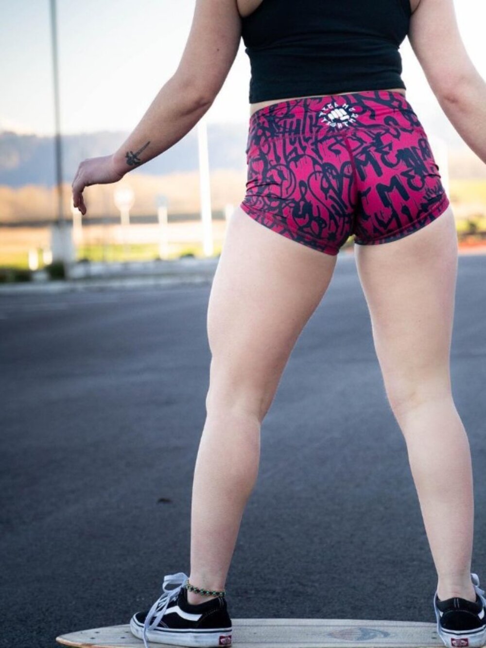 Feed Me Fight Me Red Shorts with Black Graphic Print